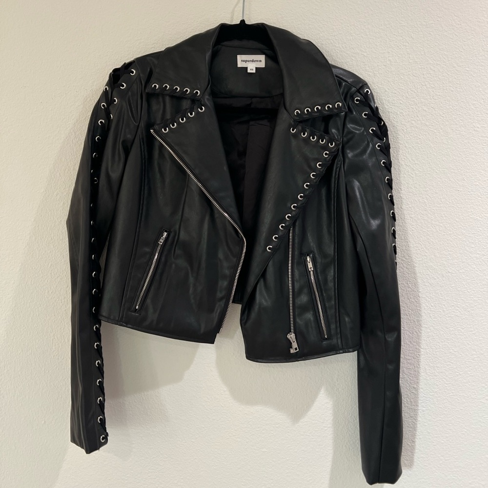 Superdown Leather Jacket with lace detailing - XS